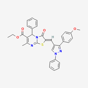 molecular formula C33H28N4O4S B15040593 ethyl (2Z)-2-{[3-(4-methoxyphenyl)-1-phenyl-1H-pyrazol-4-yl]methylidene}-7-methyl-3-oxo-5-phenyl-2,3-dihydro-5H-[1,3]thiazolo[3,2-a]pyrimidine-6-carboxylate 