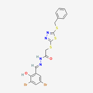 molecular formula C18H14Br2N4O2S3 B15040607 2-{[5-(benzylsulfanyl)-1,3,4-thiadiazol-2-yl]sulfanyl}-N'-[(E)-(3,5-dibromo-2-hydroxyphenyl)methylidene]acetohydrazide 