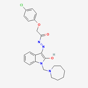 molecular formula C23H25ClN4O3 B15040639 N'-[(3E)-1-(azepan-1-ylmethyl)-2-oxo-1,2-dihydro-3H-indol-3-ylidene]-2-(4-chlorophenoxy)acetohydrazide 