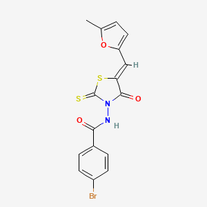 molecular formula C16H11BrN2O3S2 B15040663 4-bromo-N-[(5Z)-5-[(5-methylfuran-2-yl)methylidene]-4-oxo-2-sulfanylidene-1,3-thiazolidin-3-yl]benzamide 