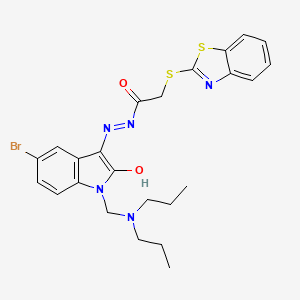 molecular formula C24H26BrN5O2S2 B15040678 2-(1,3-benzothiazol-2-ylsulfanyl)-N'-{(3E)-5-bromo-1-[(dipropylamino)methyl]-2-oxo-1,2-dihydro-3H-indol-3-ylidene}acetohydrazide 