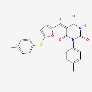 molecular formula C23H18N2O4S B15040693 (5Z)-1-(4-methylphenyl)-5-({5-[(4-methylphenyl)sulfanyl]furan-2-yl}methylidene)pyrimidine-2,4,6(1H,3H,5H)-trione 