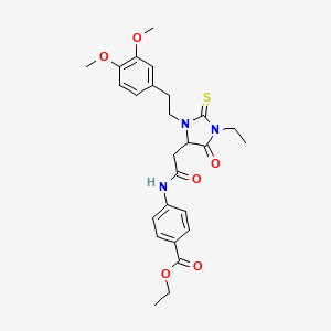 Ethyl 4-[({3-[2-(3,4-dimethoxyphenyl)ethyl]-1-ethyl-5-oxo-2-thioxoimidazolidin-4-yl}acetyl)amino]benzoate