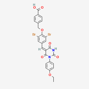 molecular formula C27H20Br2N2O7 B15040872 4-[(2,6-dibromo-4-{(E)-[1-(4-ethoxyphenyl)-2,4,6-trioxotetrahydropyrimidin-5(2H)-ylidene]methyl}phenoxy)methyl]benzoic acid 