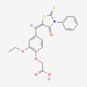 molecular formula C20H17NO5S2 B15040958 {2-ethoxy-4-[(E)-(4-oxo-3-phenyl-2-thioxo-1,3-thiazolidin-5-ylidene)methyl]phenoxy}acetic acid 