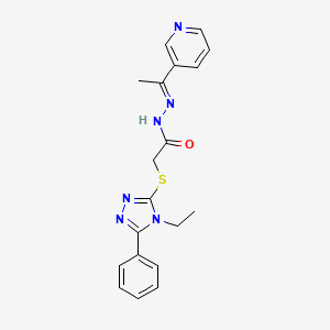 2-[(4-ethyl-5-phenyl-4H-1,2,4-triazol-3-yl)sulfanyl]-N'-[(1E)-1-(pyridin-3-yl)ethylidene]acetohydrazide