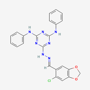 molecular formula C23H18ClN7O2 B15041003 6-{(2E)-2-[(6-chloro-1,3-benzodioxol-5-yl)methylidene]hydrazinyl}-N,N'-diphenyl-1,3,5-triazine-2,4-diamine 