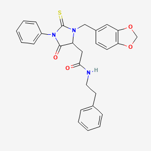 2-[3-(1,3-benzodioxol-5-ylmethyl)-5-oxo-1-phenyl-2-thioxoimidazolidin-4-yl]-N-(2-phenylethyl)acetamide