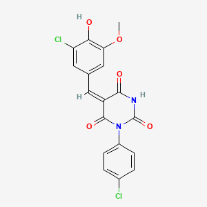 (5E)-5-(3-chloro-4-hydroxy-5-methoxybenzylidene)-1-(4-chlorophenyl)pyrimidine-2,4,6(1H,3H,5H)-trione