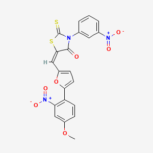 molecular formula C21H13N3O7S2 B15041042 (5E)-5-{[5-(4-methoxy-2-nitrophenyl)furan-2-yl]methylidene}-3-(3-nitrophenyl)-2-thioxo-1,3-thiazolidin-4-one 