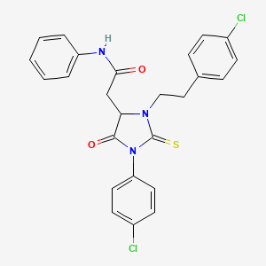 molecular formula C25H21Cl2N3O2S B15041090 2-[1-(4-chlorophenyl)-3-[2-(4-chlorophenyl)ethyl]-5-oxo-2-sulfanylideneimidazolidin-4-yl]-N-phenylacetamide 