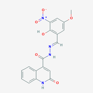 N'-[(E)-(2-hydroxy-5-methoxy-3-nitrophenyl)methylidene]-2-oxo-1,2-dihydroquinoline-4-carbohydrazide