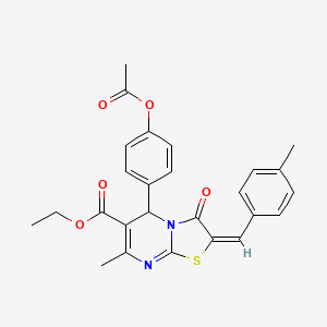 molecular formula C26H24N2O5S B15041315 ethyl (2E)-5-[4-(acetyloxy)phenyl]-7-methyl-2-(4-methylbenzylidene)-3-oxo-2,3-dihydro-5H-[1,3]thiazolo[3,2-a]pyrimidine-6-carboxylate CAS No. 324069-15-0