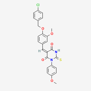 (5E)-5-{4-[(4-chlorobenzyl)oxy]-3-methoxybenzylidene}-1-(4-methoxyphenyl)-2-thioxodihydropyrimidine-4,6(1H,5H)-dione