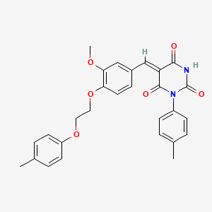 molecular formula C28H26N2O6 B15041393 (5Z)-5-({3-Methoxy-4-[2-(4-methylphenoxy)ethoxy]phenyl}methylidene)-1-(4-methylphenyl)-1,3-diazinane-2,4,6-trione 