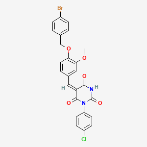 molecular formula C25H18BrClN2O5 B15041441 (5E)-5-({4-[(4-Bromophenyl)methoxy]-3-methoxyphenyl}methylidene)-1-(4-chlorophenyl)-1,3-diazinane-2,4,6-trione 