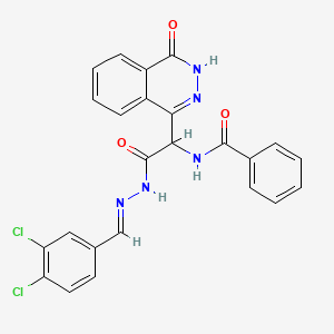 molecular formula C24H17Cl2N5O3 B15041459 N-{2-[(2E)-2-(3,4-dichlorobenzylidene)hydrazinyl]-2-oxo-1-(4-oxo-3,4-dihydrophthalazin-1-yl)ethyl}benzamide 