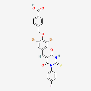 molecular formula C25H15Br2FN2O5S B15041489 4-[(2,6-dibromo-4-{(E)-[1-(4-fluorophenyl)-4,6-dioxo-2-thioxotetrahydropyrimidin-5(2H)-ylidene]methyl}phenoxy)methyl]benzoic acid 