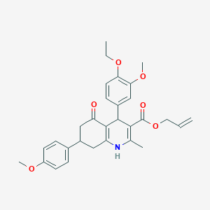 molecular formula C30H33NO6 B15041524 Prop-2-en-1-yl 4-(4-ethoxy-3-methoxyphenyl)-7-(4-methoxyphenyl)-2-methyl-5-oxo-1,4,5,6,7,8-hexahydroquinoline-3-carboxylate 