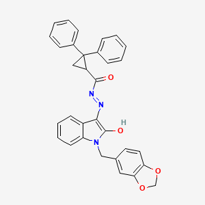 N'-[(3Z)-1-(1,3-benzodioxol-5-ylmethyl)-2-oxo-1,2-dihydro-3H-indol-3-ylidene]-2,2-diphenylcyclopropanecarbohydrazide