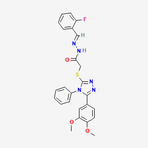 2-{[5-(3,4-dimethoxyphenyl)-4-phenyl-4H-1,2,4-triazol-3-yl]sulfanyl}-N'-[(E)-(2-fluorophenyl)methylidene]acetohydrazide