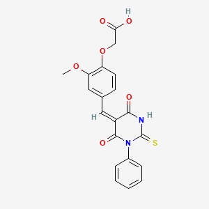 molecular formula C20H16N2O6S B15041845 {4-[(E)-(4,6-dioxo-1-phenyl-2-thioxotetrahydropyrimidin-5(2H)-ylidene)methyl]-2-methoxyphenoxy}acetic acid 