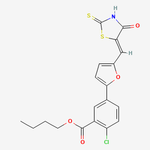 molecular formula C19H16ClNO4S2 B15041953 butyl 2-chloro-5-{5-[(Z)-(4-oxo-2-thioxo-1,3-thiazolidin-5-ylidene)methyl]furan-2-yl}benzoate 