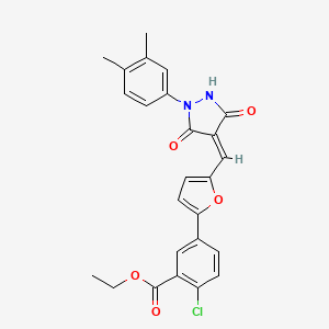 molecular formula C25H21ClN2O5 B15042009 ethyl 2-chloro-5-(5-{(Z)-[1-(3,4-dimethylphenyl)-3,5-dioxopyrazolidin-4-ylidene]methyl}furan-2-yl)benzoate 