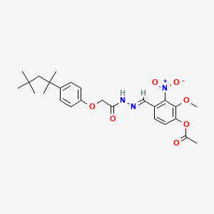 molecular formula C26H33N3O7 B15042189 2-methoxy-3-nitro-4-[(E)-(2-{[4-(2,4,4-trimethylpentan-2-yl)phenoxy]acetyl}hydrazinylidene)methyl]phenyl acetate 