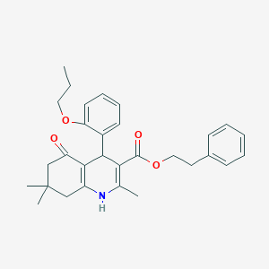 2-Phenylethyl 2,7,7-trimethyl-5-oxo-4-(2-propoxyphenyl)-1,4,5,6,7,8-hexahydroquinoline-3-carboxylate