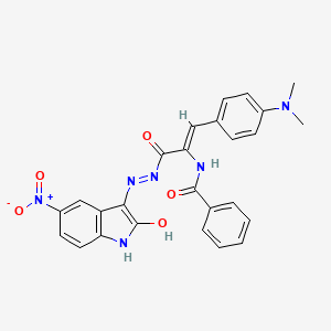 N-{(1Z)-1-[4-(dimethylamino)phenyl]-3-[(2E)-2-(5-nitro-2-oxo-1,2-dihydro-3H-indol-3-ylidene)hydrazinyl]-3-oxoprop-1-en-2-yl}benzamide