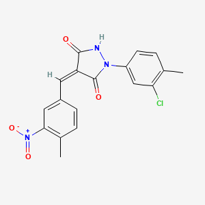 molecular formula C18H14ClN3O4 B15042470 (4Z)-1-(3-chloro-4-methylphenyl)-4-[(4-methyl-3-nitrophenyl)methylidene]pyrazolidine-3,5-dione 