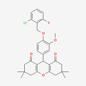 molecular formula C31H32ClFO5 B15042477 9-{4-[(2-chloro-6-fluorobenzyl)oxy]-3-methoxyphenyl}-3,3,6,6-tetramethyl-3,4,5,6,7,9-hexahydro-1H-xanthene-1,8(2H)-dione 