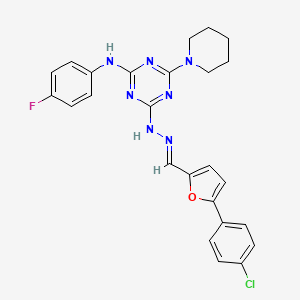 4-[(2E)-2-{[5-(4-chlorophenyl)furan-2-yl]methylidene}hydrazinyl]-N-(4-fluorophenyl)-6-(piperidin-1-yl)-1,3,5-triazin-2-amine