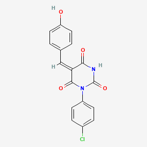 (5E)-1-(4-chlorophenyl)-5-(4-hydroxybenzylidene)pyrimidine-2,4,6(1H,3H,5H)-trione