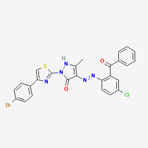 (4E)-2-[4-(4-bromophenyl)-1,3-thiazol-2-yl]-4-{2-[4-chloro-2-(phenylcarbonyl)phenyl]hydrazinylidene}-5-methyl-2,4-dihydro-3H-pyrazol-3-one