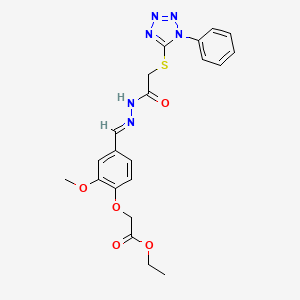 ethyl {2-methoxy-4-[(E)-(2-{[(1-phenyl-1H-tetrazol-5-yl)sulfanyl]acetyl}hydrazinylidene)methyl]phenoxy}acetate