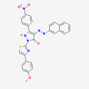 (4Z)-2-[4-(4-methoxyphenyl)-1,3-thiazol-2-yl]-4-[2-(naphthalen-2-yl)hydrazinylidene]-5-(4-nitrophenyl)-2,4-dihydro-3H-pyrazol-3-one