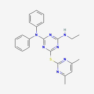 molecular formula C23H23N7S B15043110 6-[(4,6-dimethylpyrimidin-2-yl)sulfanyl]-N'-ethyl-N,N-diphenyl-1,3,5-triazine-2,4-diamine 