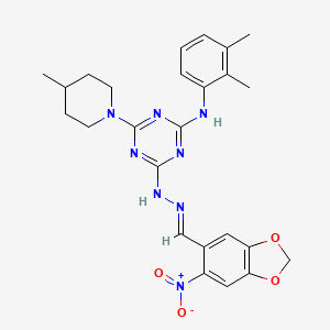 N-(2,3-dimethylphenyl)-4-(4-methylpiperidin-1-yl)-6-{(2E)-2-[(6-nitro-1,3-benzodioxol-5-yl)methylidene]hydrazinyl}-1,3,5-triazin-2-amine