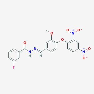 molecular formula C21H15FN4O7 B15043364 N'-[(E)-[4-(2,4-Dinitrophenoxy)-3-methoxyphenyl]methylidene]-3-fluorobenzohydrazide 