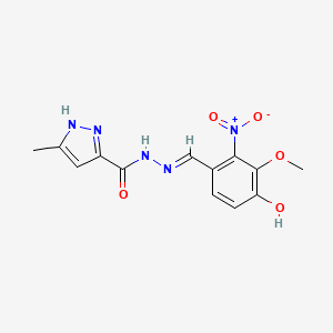 N'-[(E)-(4-hydroxy-3-methoxy-2-nitrophenyl)methylidene]-3-methyl-1H-pyrazole-5-carbohydrazide