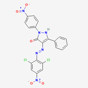 molecular formula C21H12Cl2N6O5 B15043402 (4E)-4-[2-(2,6-dichloro-4-nitrophenyl)hydrazinylidene]-2-(4-nitrophenyl)-5-phenyl-2,4-dihydro-3H-pyrazol-3-one 