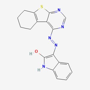 (3E)-3-[2-(5,6,7,8-tetrahydro[1]benzothieno[2,3-d]pyrimidin-4-yl)hydrazinylidene]-1,3-dihydro-2H-indol-2-one