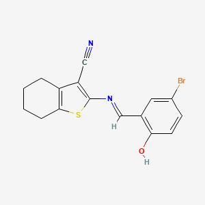 molecular formula C16H13BrN2OS B15043791 (E)-2-((5-bromo-2-hydroxybenzylidene)amino)-4,5,6,7-tetrahydrobenzo[b]thiophene-3-carbonitrile 