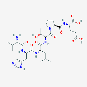 B150439 (2S)-2-[[(2S)-1-[(2S,3R)-2-[[(2S)-2-[[(2S)-2-[[(2S)-2-Amino-3-methylbutanoyl]amino]-3-(1H-imidazol-5-yl)propanoyl]amino]-4-methylpentanoyl]amino]-3-hydroxybutanoyl]pyrrolidine-2-carbonyl]amino]pentanedioic acid CAS No. 93913-39-4