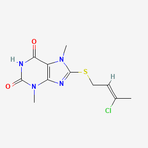 molecular formula C11H13ClN4O2S B15043976 8-{[(2Z)-3-chlorobut-2-en-1-yl]sulfanyl}-3,7-dimethyl-3,7-dihydro-1H-purine-2,6-dione 