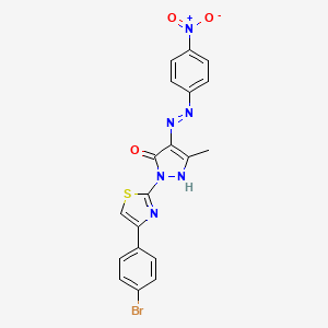 (4E)-2-[4-(4-bromophenyl)-1,3-thiazol-2-yl]-5-methyl-4-[2-(4-nitrophenyl)hydrazinylidene]-2,4-dihydro-3H-pyrazol-3-one