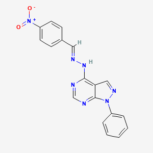 molecular formula C18H13N7O2 B15044297 4-[(2E)-2-(4-nitrobenzylidene)hydrazinyl]-1-phenyl-1H-pyrazolo[3,4-d]pyrimidine 