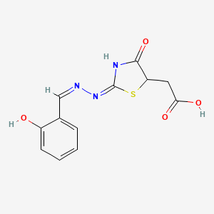 2-[(2Z)-2-[(2E)-2-[(2-hydroxyphenyl)methylidene]hydrazin-1-ylidene]-4-oxo-1,3-thiazolidin-5-yl]acetic acid